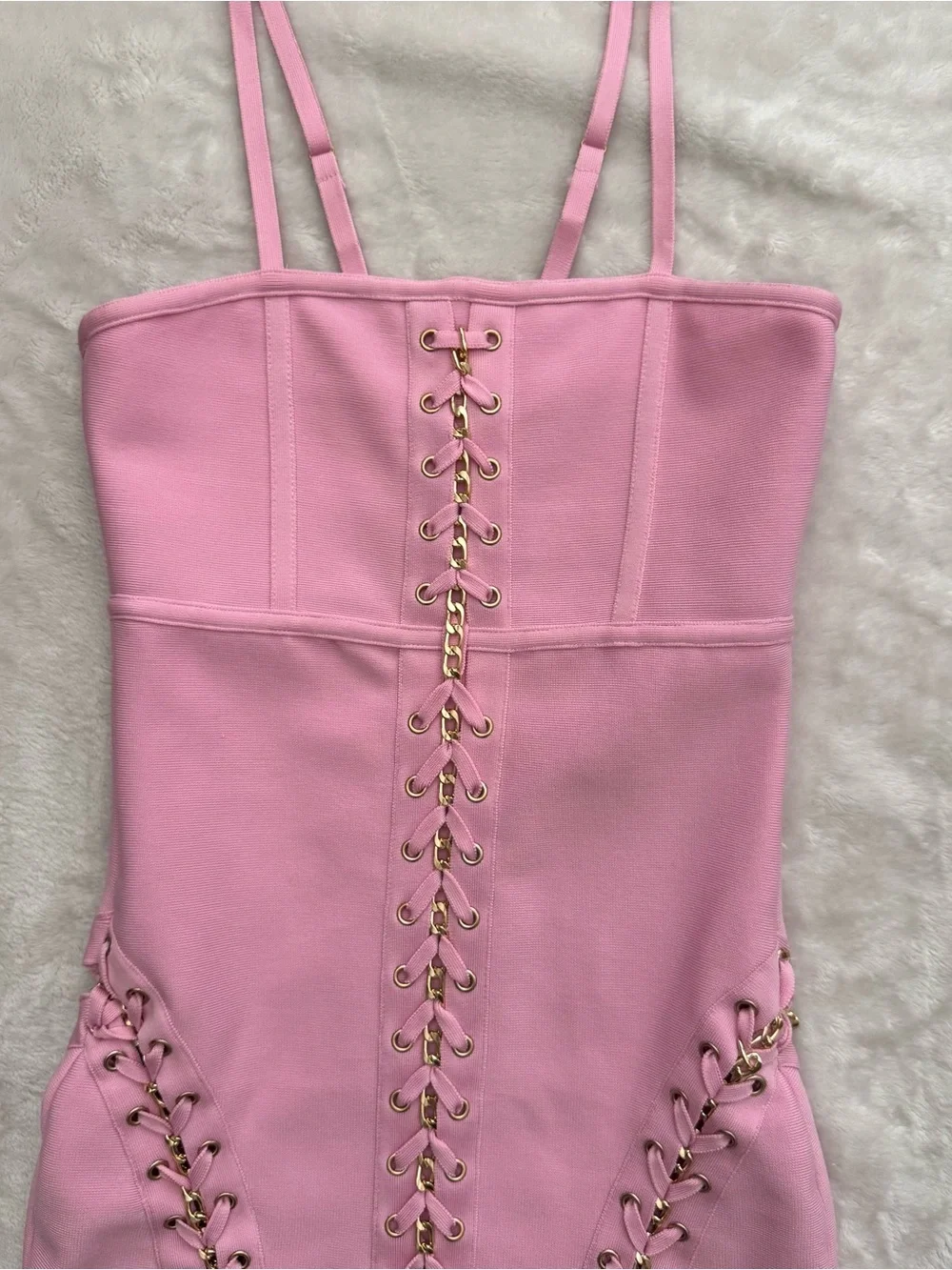 AKIRA Pink Lace-Up Corset Mini Dress